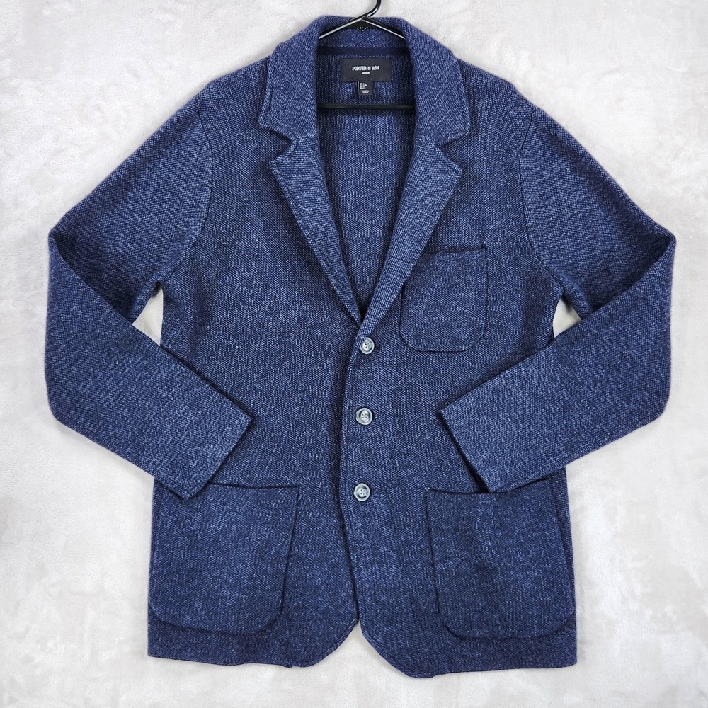 Porter & Ash Cardigan Mens Large Blue Lambswool Nylon Knit Casual